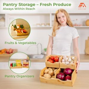 Contenedores de Almacenamiento de Bambú para Despensa, Juego de 3 Organizadores Deslizantes para Frutas y Verduras, Elegantes y Prácticos para Almacenar Papas, Cebollas y Alimentos - Product Image 4