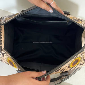 Bolso de Hombro de Cuero Vacuno Hecho a Mano de Gran Capacidad con Diseño de Girasol para Mujer, Estilo Personalizado, de Lujo, para Viaje - Product Image 6