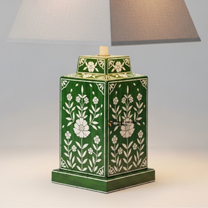 Lampe élégante en os vert incrusté, lampe de table florale faite à la main pour la décoration moderne de la maison - Product Image 5