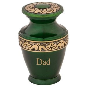 Urne funéraire en laiton avec gravure florale dorée, pour cendres commémoratives de proches, petite urne et pot artisanal pour souvenir. - Product Image 1