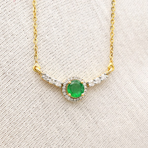 18K Solid Yellow Gold <b>Emerald</b> <b>Pendant</b> Necklace Diamond Halo & Gemstone Link Chain Necklace Classic Women's Everyday Wear Jewelry - Product Image 4