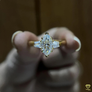 Three Stone <b>Emerald</b> Cut Moissanite Engagement <b>Ring</b> in 925 Sterling <b>Silver</b> Pear Side Stones Vintage Style Prong Setting for Women - Product Image 3