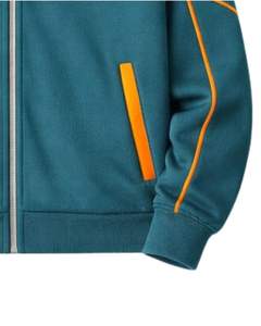Conjunto Deportivo Personalizado para Hombre en Verde Azulado con Ribete en Naranja, Chaqueta con Cierre Completo y Pantalones Deportivos, Fabricante de Ropa Deportiva Personalizada - Product Image 3