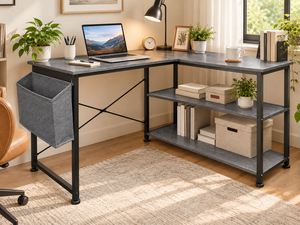 Escritorio en Forma de L con Estantes de Almacenamiento, Cajón y Bolsillo Lateral - Diseño Duradero, Fácil de Armar - Product Image 4