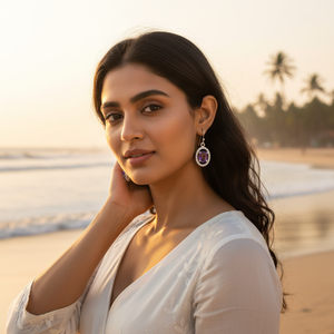 Boucles d'oreilles pendantes élégantes en améthyste faites à la main, en argent sterling 925, pour femmes et jeunes filles, idéales pour les mariages et les fêtes - Product Image 5