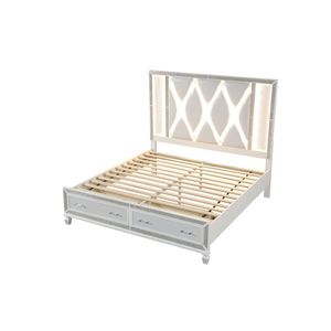 Crystal Queen <b>Storage</b> <b>Bed</b> <b>White</b> Finished Wood Elegant Up-Holstered Design - Product Image 2