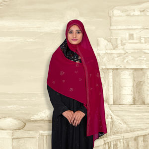 Hiyab Premium de Georgette Sólido con Borde de Terciopelo y Adornos de Diamantes, Pañuelo Islámico Largo, Elegante y Modesto para Mujer - Product Image 1