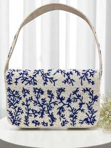 Royal Blue <b>Pearl</b> Beaded Handbag Blue white handbag Elegant beaded purse Luxury shoulder <b>bag</b> Designer <b>pearl</b> clutch Handcrafted - Product Image 2
