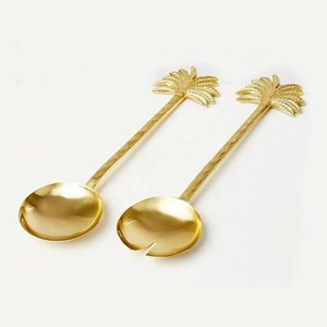 Antique Decorative Stainless Steel Gold Plated Salad Server Set With Round Mother of Pearl Handle Home & Hotels Usage - Product Image 3