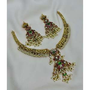 <b>Indian</b> Traditional Hasli Necklace <b>Set</b>-Gold Plated CZ Bridal & Festival Jewelry - Product Image 2