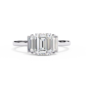 Emerald Cut Diamond Three-<b>Stone</b> Engagement Ring | Classic Step-Cut Diamond Ring - Product Image 3