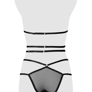 Culotte gainante noire en résille pour femme, lingerie sexy transparente à découpes et à lanières, maintien léger - Product Image 1