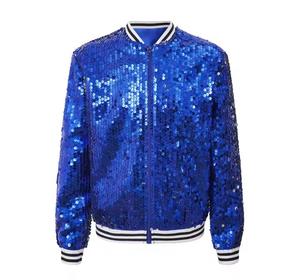 Veste universitaire à sequins pour homme, col montant, fermeture éclair, style décontracté, coupe régulière, légèrement extensible, en PU et polyester matelassé - Product Image 4