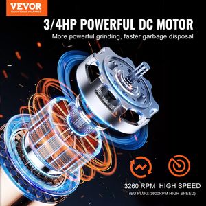 Triturador de desperdicios de alimentos de alimentación continua de 3/4 HP, 3260 RPM, con sonido reducido y sistema de montaje de 3 tornillos - Product Image 2