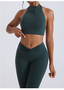 <b>Women</b> 2 Piece Yoga Set Halter Neck Crop Top Twist High Waist <b>Flared</b> <b>Leggings</b> Seamless - Product Image 5