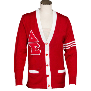 Custom OEM Manufacturer Delta Greek Collection IND <b>Women's</b> Acrylic V-neck Thick Sweater Knitted Sorority Embroidery <b>Red</b> <b>Cardigan</b> - Product Image 1
