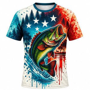 Men's Fishing T-Shirt Sublimation Print Quick Dry UPF 50 Bass Design Outdoor Wear <b>Blue</b> <b>Red</b> <b>White</b> Pattern - Product Image 2