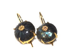 Pendientes de Aro Florales con Gemas Bañados en Oro de 18K, Hechos a Mano por Sameer Art Craft, con Engaste de Bisel y Núcleo de Latón, 8.5g, para Mujer, Boda - Product Image 3