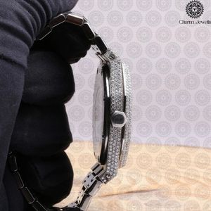 Charm_Jewells Stainless Steel Diamond <b>Watch</b> <b>Black</b> Dial Analog Quartz Luxury Fashion Unisex Folding Clasp 43mm - Product Image 3