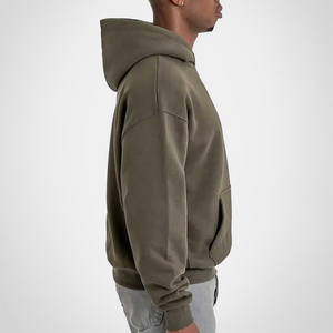 Sudaderas con Capucha Verde Oliva para Hombre, Algodón Grueso, Felpa, Corte Holgado, Hombros Caídos, Estilo Urbano, Personalización de Marca, Suministro al por Mayor - Product Image 3