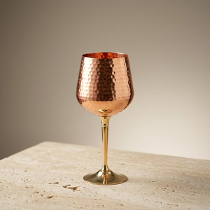 Copper Wine Glass with Hammered Finish, Elegant Brass Stem Goblet Elegant Decorative Drinking Vessel - Product Image 4