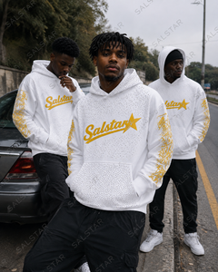 Sweat-shirt à capuche personnalisé avec strass blancs et manches graphiques, sweat-shirt streetwear surdimensionné, sweat-shirt à capuche avec logo personnalisé de qualité supérieure pour hommes - Product Image 5
