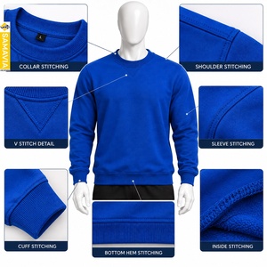 SAMAVIA Men's Royal <b>Blue</b> Crewneck Sweats Shirt Pullover <b>Long</b> <b>Sleeve</b> Casual Fleece <b>Top</b> Ribbed Cuff Hem Warm Apparel - Product Image 4