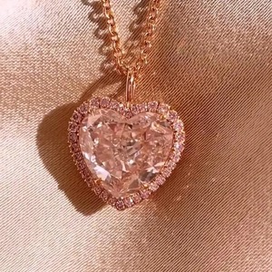 Collier pendentif fantaisie en diamant de laboratoire taille cœur rose brunâtre, avec halo de diamants rose clair en forme de cœur, à vendre pour l'exportation - Product Image 4