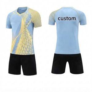 Camiseta de Fútbol 2026 con Estampado por Transferencia Térmica, Transpirable, de Secado Rápido, Ecológica, Azul Claro con Estampado Geométrico Amarillo - Product Image 1