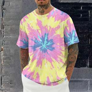 T-shirts pour hommes à imprimé graphique tie-dye, col rond, 180 GSM, 100% coton, tee-shirt surdimensionné à épaules tombantes, mode décontractée d'été, streetwear - Product Image 5