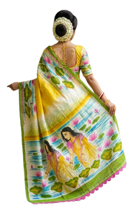 Sari imprimé à la main, tissu en soie pure Bishnupuri, pour femmes, Inde, Pakistan, Bangladesh, sari traditionnel - Product Image 2