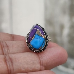 Anillo de Plata de Ley con Turquesa Morada Hecho a Mano, Anillo Bohemio con Piedras Preciosas, Regalo de Joyería para Mujeres y Hombres - Product Image 5