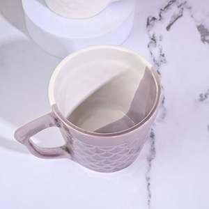 Soft Amber Pink Glazed <b>Ceramic</b> <b>Mugs</b> with Straws Lovely Flowered Pattern and Gold Handle Microwave Safe Scale Cup Set of 4 - Product Image 3