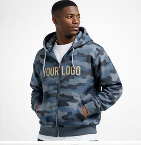 Nueva Sudadera con Capucha y Cremallera de Algodón Grueso con Logotipo Personalizado, Diseño de Camuflaje Azul de Moda, Chaqueta con Capucha 2026 - Product Image 2