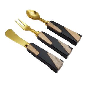 Ensemble de couverts tendance en acier inoxydable et bois, idéal pour le petit-déjeuner, parfait pour les hôtels, magnifiques couverts en métal et bois avec impression de logo. - Product Image 3