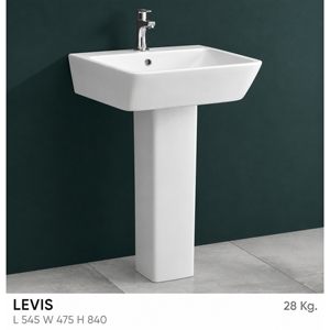 Lavabo Pedestal Rectangular Levis de un Solo Orificio, Diseño Minimalista, Acabado Cromado, Lavamanos para Baño - Product Image 2