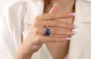 Collar con Colgante de Lapislázuli, Plata de Ley 925, Chapado en Oro de 14K, Certificado IGI, Diseño Único, Joyería de Piedra de Nacimiento de Septiembre, Regalo - Product Image 3