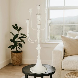 Candélabre élégant à cinq bras, porte-bougie décoratif en métal pour la décoration de mariage et de fête - Product Image 2
