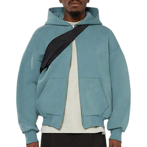 Sweat à capuche épais pour homme, coupe ample, épaules tombantes, zippé, double fermeture éclair, imperméable, polyester/coton, hiver - Product Image 1