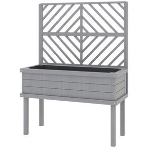 Fioriera Rialzata in Legno Grigio con Traliccio e Fori di Drenaggio per Piante Rampicanti e Orto Rialzato - Product Image 1