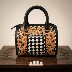 Sac à bandoulière pour femme en cuir véritable, style sport, motif en losanges, décorations de chaînes, deux sangles, grande capacité, fermeture éclair - Product Image 2