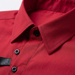Chemise décontractée élégante pour homme, coupe classique, manches longues, motif sur le devant, logo, tissu tricoté, col roulé, écologique, rouge, 180 grammes - Product Image 3