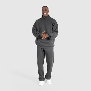 Sweat-shirts thermiques demi-zippés pour hommes, qualité luxe, 100% coton, coupe oversize, en molleton bouclette, avec logo personnalisé, pour l'hiver - Product Image 1