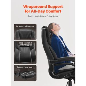 Sedia da Ufficio Ergonomica Executive Robusta, Capacità 500 libbre, Regolazione Altezza con Manopola, Supporto Lombare, Materiale Nylon PU - Product Image 4