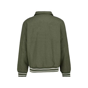เสื้อแจ็คเก็ตวาร์ซิตี้ขนสัตว์สีเขียวมะกอกแบบหนาสำหรับทุกเพศ  คอปกเสื้อเชิ้ต  แจ็คเก็ตบอมเบอร์แบบเรียบ - Product Image 2