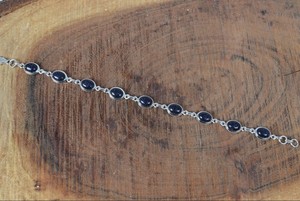 Blue Sandstone 925 Sterling <b>Silver</b> Minimalist Chain & Link Bohemian Style Gemstone <b>Bracelet</b> Fashion Jewelry for Unisex Wedding - Product Image 5