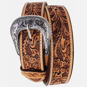 Cinturón de Cuero Occidental Personalizado con Diseño Floral, Tallado a Mano, de Alta Calidad, con Grabado y Pintura - Product Image 2