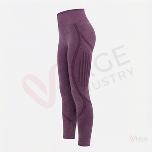 Leggings de Yoga sin Costuras de Cintura Alta para Mujer, Pantalones Deportivos Largos de Color Morado Sólido - Product Image 3