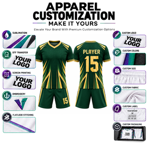 Tenue de football personnalisée vert-jaune géométrique, sublimée, anti-humidité, 100 % polyester, manches courtes, pour homme adulte, coupe classique - Product Image 3