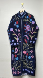 Handmade Embroidered <b>Velvet</b> <b>Jacket</b> Eco-Friendly Breathable Cotton Lining Long Floral Boho Ethnic Open Front Longline Coat Autumn - Product Image 5